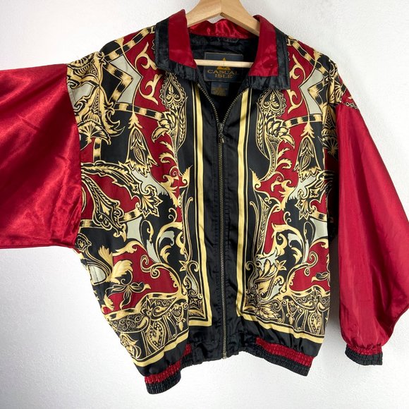 casual isle Jackets & Blazers - 90s Vintage Silky Zip Up Jacket Windbreaker